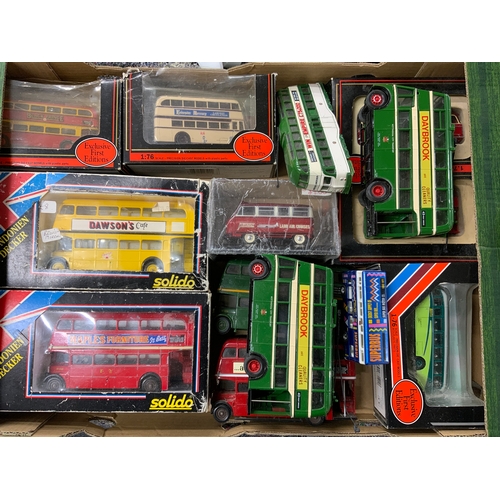 137 - SOLIDO, 2 BOXED RM BUSES ; MAPLES & DAWSONS, EFE MODELS, TROLLEY BUSES ETC