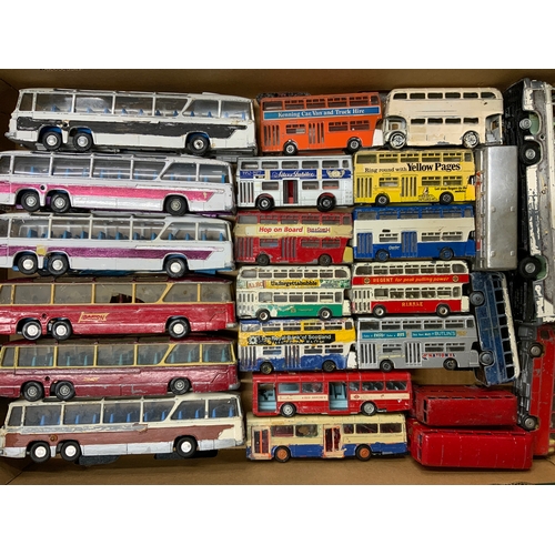 142 - DINKY TOYS, A TRAY OF P/W, U/B BUSES, SEVERAL VERSIONS OF BEDFORD VAL, ATLANTEAN, SWIFT, MAINLY SPAR... 