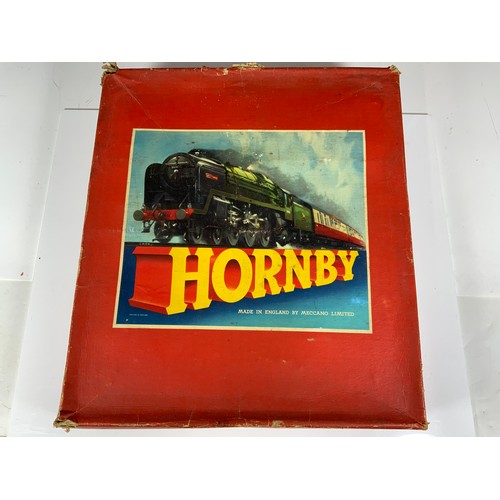 404 - HORNBY BOXED GOODS TRAIN SET NO 50, IN RED BOX, TENDER LOCO 60199, 3 WAGONS  & TRACK, AS SHOWN