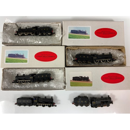 324 - UNION MILLS, N GAUGE KIT BUILT LOCOMOTIVES, ADVISED RUNNING EX LAYOUT (NOT CHECKED) COMPRISING 3 X 3... 