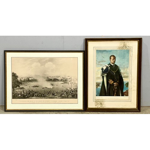 46 - FRAMED MILITARY INTEREST PRINT, REVIEW OF THE QUEEN’S OWN REGIMENT OF YEOMANARY CAVALRY ON KEMPSEY H... 