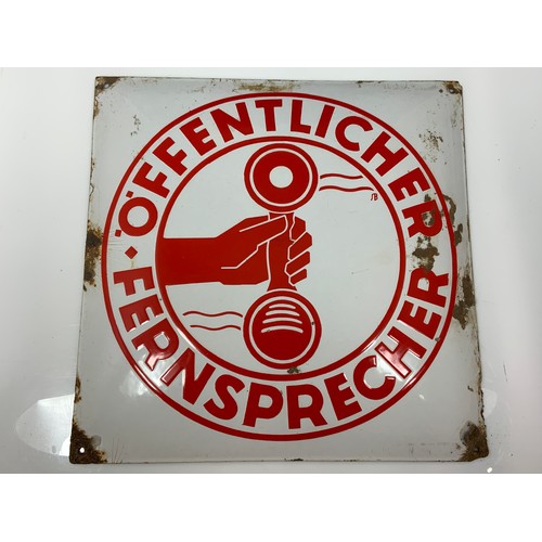 15 - ENAMEL SIGN - ÖFFENTLICHER FERNSPRECHER APPROX. 35 CM SQUARE, CONVEX SIGN