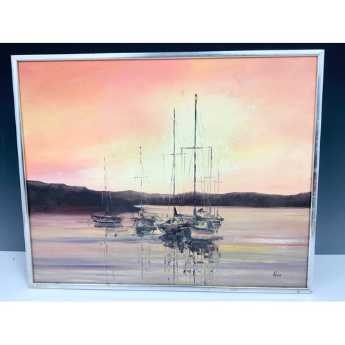 6 - TWO ALAN KING OIL PAINTINGS SUNSET ON THE FAL & SUNSET AT FALMOUTH BOTH 51cm x 40cm. Maybe subject t... 