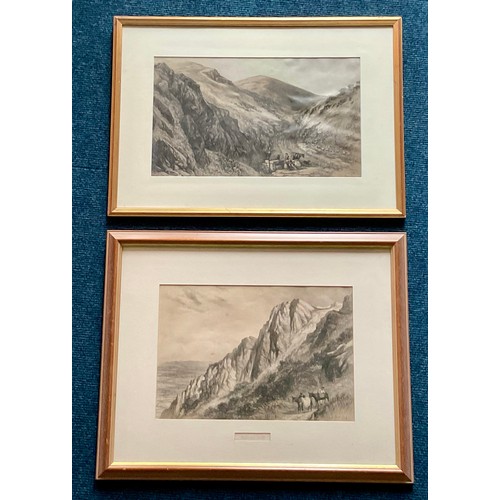 18 - HENRY HARRIS LINES (BRITISH, 1800-1889), 2 WATERCOLOUR SKETCHES DEPICTING DONKEYS ON THE MALVERN HIL... 