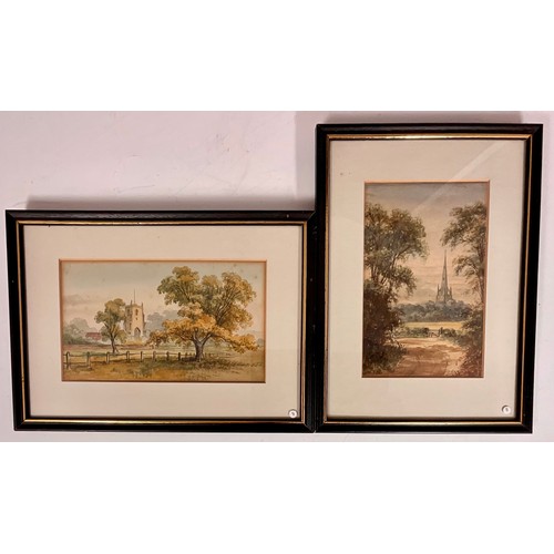 23 - 2 SIMILAR FRAMED WATERCOLOURS OF RURAL CHURCH SCENES (2)