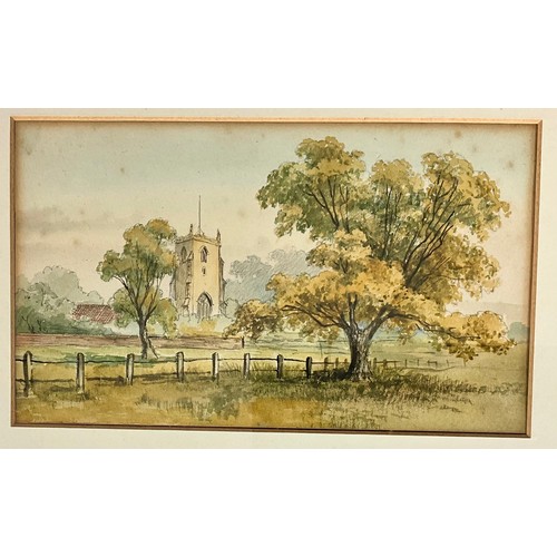 23 - 2 SIMILAR FRAMED WATERCOLOURS OF RURAL CHURCH SCENES (2)