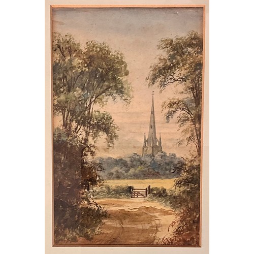 23 - 2 SIMILAR FRAMED WATERCOLOURS OF RURAL CHURCH SCENES (2)