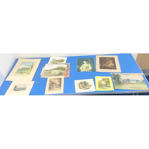 52 - QUANTITY OF UNFRAMED PICTURES  & PRINTS (TRAY)