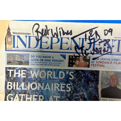 59 - 6 SIGNED TED STOURTON PRINTS, 2 COPIES OF WESTMINSTER INDEPENDENT WITH TED STOURTON FEATURES, 1 SIGN... 