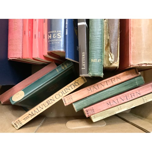 121 - TRAY OF BOOKS ON MALVERN & LOCAL TOWNS ETC