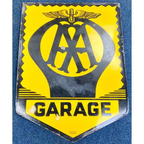 3 - VERY RARE ENAMEL SIGN, AA GARAGE, B.B. KENT LONDON, MAX SIZE APPROX. 55 CM X 78 CM