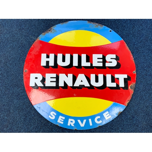 7 - DOUBLE SIDED FRENCH ENAMEL ADVERTISING SIGN, A RARE HUILES RENAULT SERVICE SIGN. APPROX. 65 CM IN DI... 