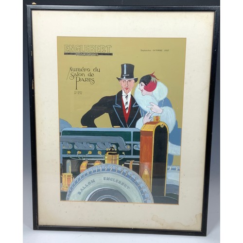 11 - FRAMED ORIGINAL ENGLEBERT TYRES WATERCOLOUR FOR THE ENGLEBERT MAGAZINE C.1927