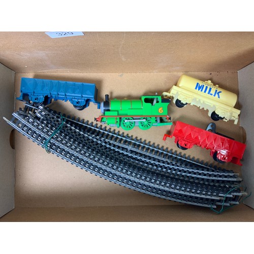 329 - PERCY NO 6, MILK TANKER & FREIGHT WAGON PLUS TRACK. KEY WIND