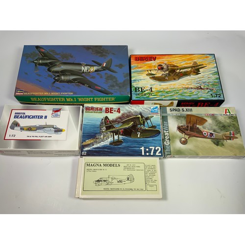 55 - PLASTIC MODEL KITS BERIEV BE-4, ITALERI SPAD,FIREFOX BERIJEW BE-4, MAGNA MODELS BRISTOL BEAUFUFIGHTE... 