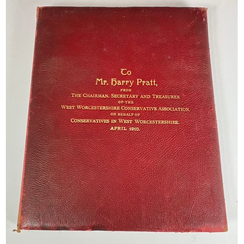 100 - INTERESTING PRESENTATION BOOK WITH ILLUMINATED PAGES ‘TO HARRY PRATT, FROM THE CHAIRMAN, SECRETARY A... 