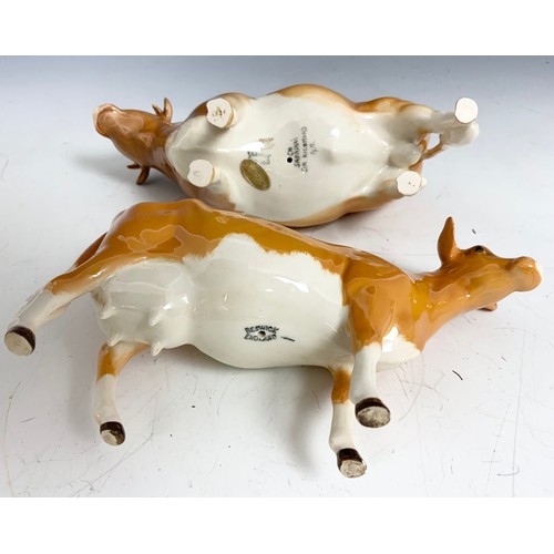 128 - BESWICK MODELS  OF A GUERNSEY BULL & A GUERNSEY COW