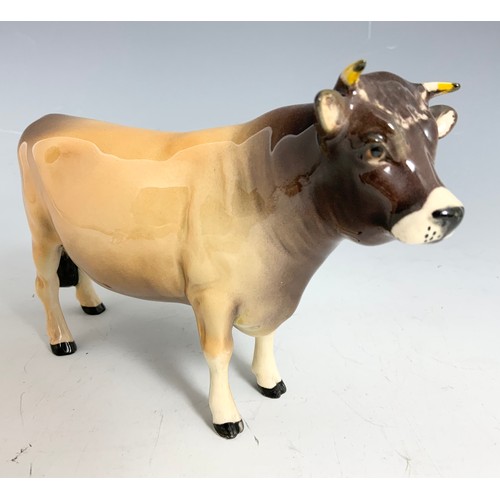 129 - BESWICK MODEL OF A JERSEY BULL , 2 BESWICK FOX MODELS & BESWICK MODEL A TERRIER