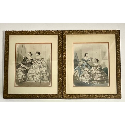 47 - 2 MAURICE BARBOT HUNTING DOG PRINTS, 2 GILT FRAMED COLOURED ENGRAVINGS DEPICTING 18TH CENTURY LADIES... 