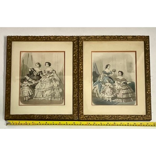 47 - 2 MAURICE BARBOT HUNTING DOG PRINTS, 2 GILT FRAMED COLOURED ENGRAVINGS DEPICTING 18TH CENTURY LADIES... 