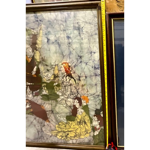 63 - SIX LARGE BATIKS AND A TAPESTRY, LARGEST OVERALL FRAME SIZE 97 x 67cm (7)