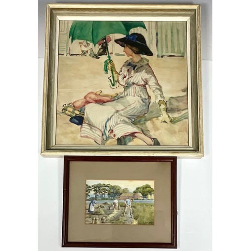 17 - A WATERCOLOUR ‘THE GREEN UMBRELLA’ WITH JEKA KEMP 1876-1967 SIGNATURE 38 x 38cm A WATERCOLOUR DEPICT... 