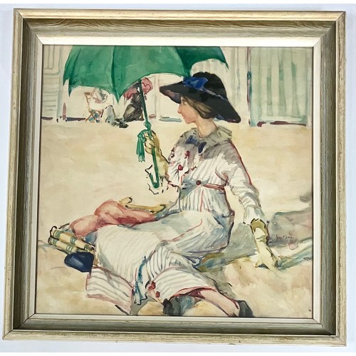 17 - A WATERCOLOUR ‘THE GREEN UMBRELLA’ WITH JEKA KEMP 1876-1967 SIGNATURE 38 x 38cm A WATERCOLOUR DEPICT... 