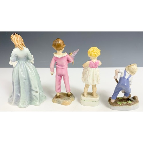 147 - 4 ROYAL WORCESTER FIGURINES INC SWEET ANNE, ONLY ME, PARAKEET SATURDAY BOY