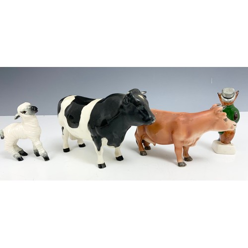 130 - BESWICK FREISAN BULL , GOEBEL COW , SHEEP  & FOX MODELS