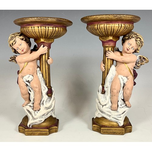 152 - PAIR OF CHERUB CANDLE STANDS/FIGURINES 29cm TALL