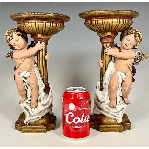 152 - PAIR OF CHERUB CANDLE STANDS/FIGURINES 29cm TALL