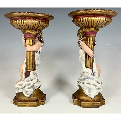 152 - PAIR OF CHERUB CANDLE STANDS/FIGURINES 29cm TALL