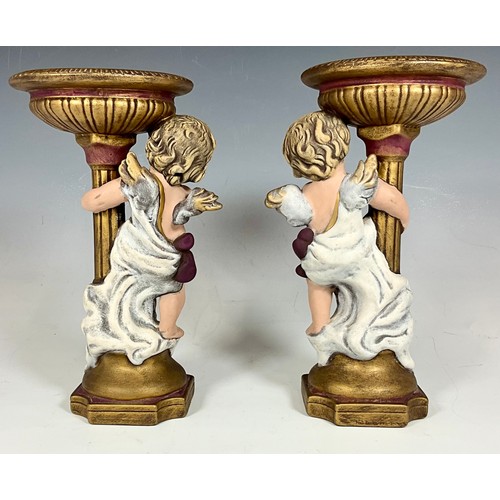 152 - PAIR OF CHERUB CANDLE STANDS/FIGURINES 29cm TALL