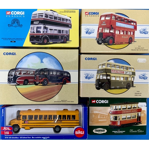 169 - CORGI DIECAST BOXED BUSES & TROLLEY BUSES, WHITTLES SEAGULL & REGAL. DAIMLER DERBY CORP., GUY ARAB U... 