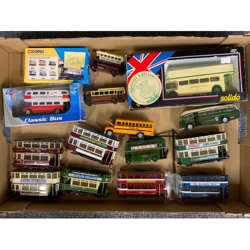 163 - 7 U/B CORGI TRAMS, A SOLIDO SOUTHERN VECTIS OPEN TOP BUS, & OTHER U/B BUSES