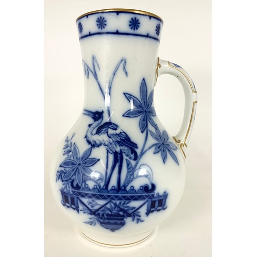 158 - LARGE 19TH CENTURY  BLUE & WHITE CRANE DECORATION WASH JUG  31cm TALL