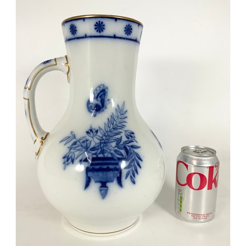 158 - LARGE 19TH CENTURY  BLUE & WHITE CRANE DECORATION WASH JUG  31cm TALL