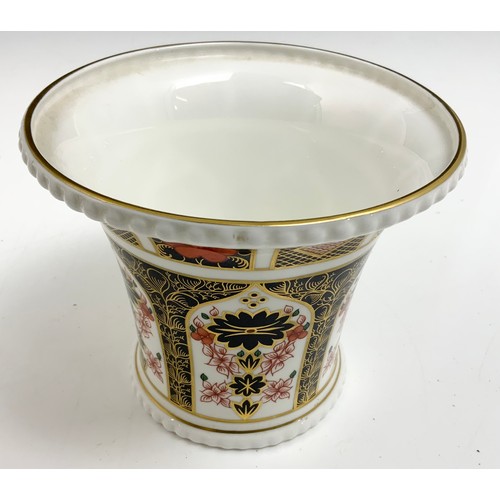 162 - LARGE ROYAL CROWN DERBY 1128 IMARI PATTERN TRUMPET VASE  12cm TALL WITH 2 SIMILAR SMALLER EXAMPLES