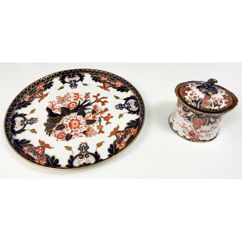 165 - ANTIQUE ROYAL CROWN DERBY  PLATE / TRAY & POWDER BOX WITH COVER