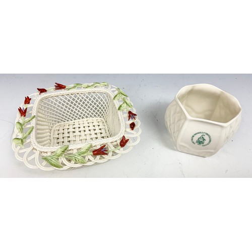 166 - BELLEEK  BASKET & VASE