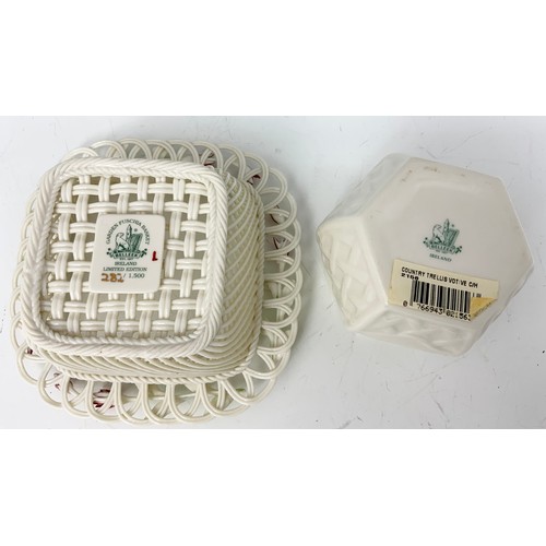 166 - BELLEEK  BASKET & VASE