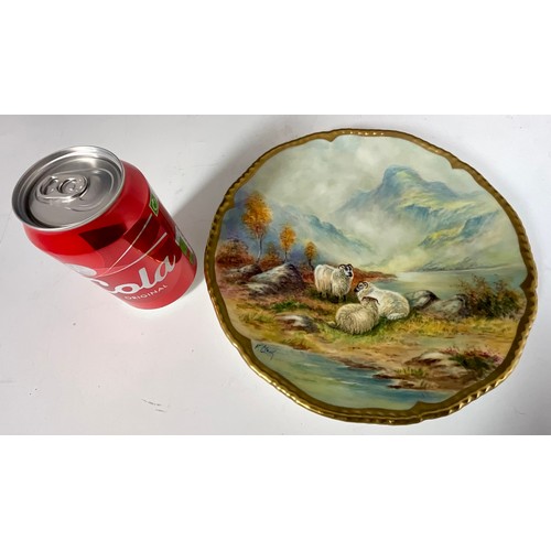 175 - HAND PAINTED CABINET PLATE DEPICTING SHEEP IN A VALLEY WITH F.CLARK SIGNATURE (ROYAL WORCESTER ARTIS... 