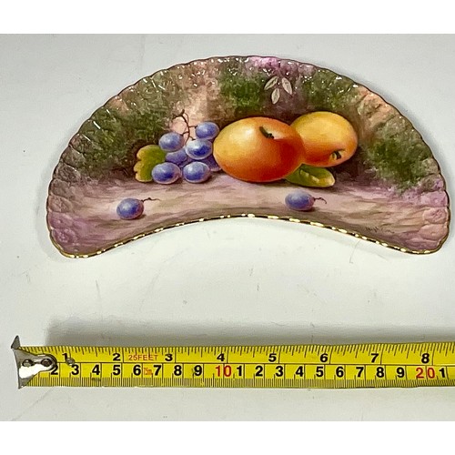 176 - CRESCENT SERVING DISH HAND PAINTED WITH FRUIT AND SIGNED LEIGHTON MAYBURY