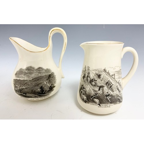 181 - 5 TRANSFER PRINTED JUGS DECORATED  WITH MALVERN SCENES TALLEST  11.5cm