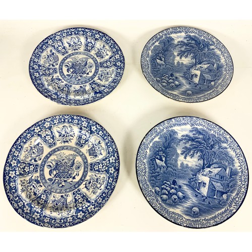 204 - COLLECTION OF BLUE & WHITE TRANFER DECORATED PLATES INC 19TH CENTURY &  PIERCED EXAMPLES