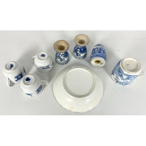 207 - BLUE & WHITE TRANSFER DECORATED ITEMS INC CUP & SAUCER WITH ORIENTAL DECORATION, TEA BOWLS ETC