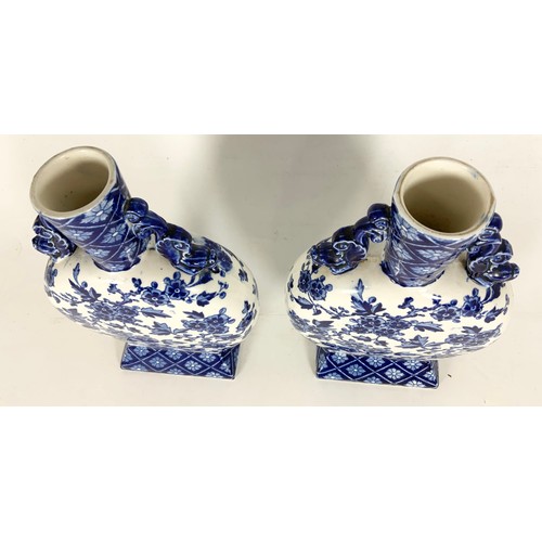 198 - PAIR OF BLUE & WHITE HAWTHORDEN  TRANSFER PATTERN MOON FLASKS  23cm TALL