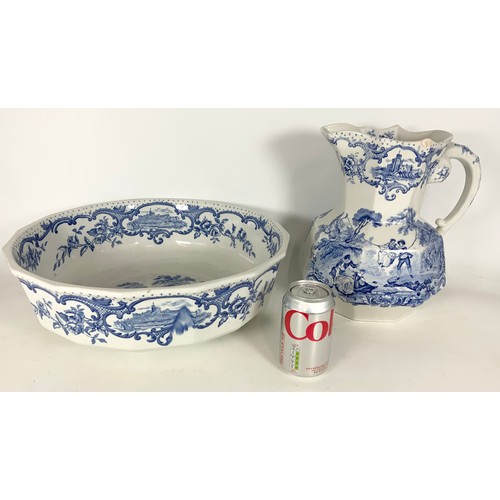 209 - MASON’S BLUE & WHITE WASH  JUG & BOWL SET  WITH A FLORAL JUG & BOWL SET