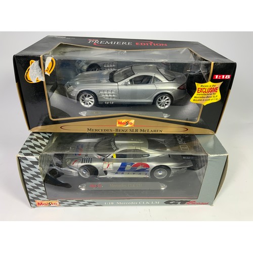 148 - MAISTO 1:18 MERCEDES BENZ SLR MCLAREN, BOXED EXCLUSIVE MODEL, &  MAISTO GT RACING 1:18 MERCEDES CLK ... 