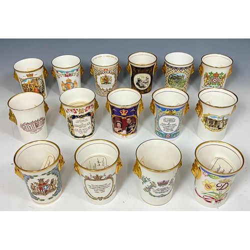 186 - 15 LIMITED EDITION CAVERSWALL AND SUTHERLAND FINE BONE CHINA LION HEAD COMMEMORATIVE ROYALTY BEAKERS... 